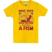 Дитяча футболка з дівчиною рибалкою і написами