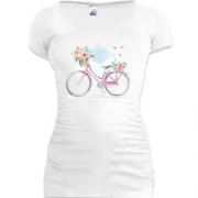 Подовжена футболка з рожевим велосипедом та квітами