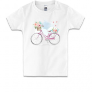 Дитяча футболка з рожевим велосипедом та квітами